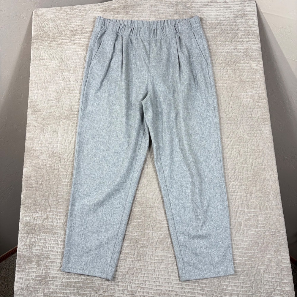 Eileen Fisher Gray 100% Wool Pleated Elastic Waist Tapered Pants Large